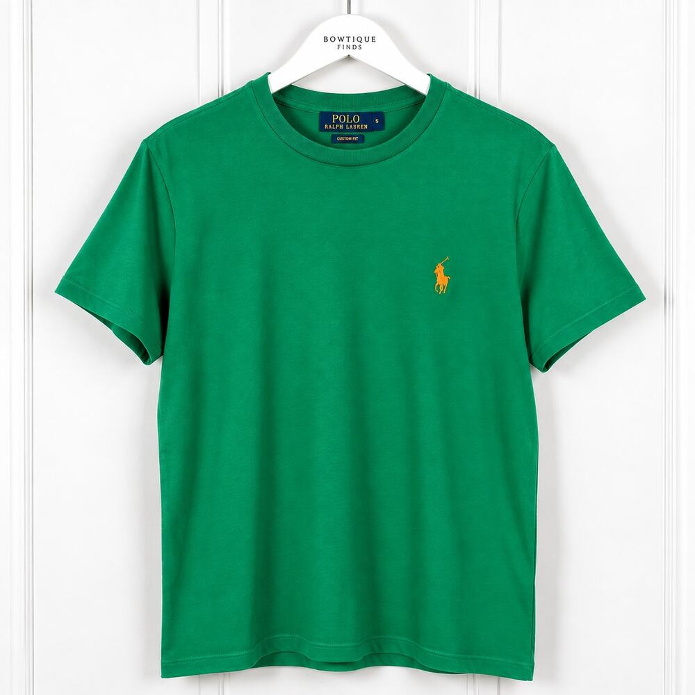 Polo Ralph Lauren T Shirt Mens Small Green Yellow Pony Logo Cotton Crewneck